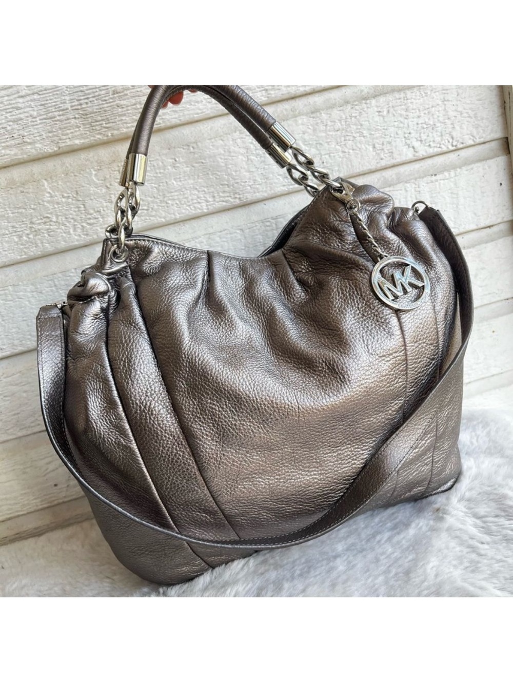 MICHAEL KORS Silver Metallic Lillie Fulton Tote Shoulder Bag - Picture 10 of 10